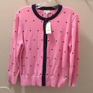 ***SORRY JUST SOLD***Crown & Ivy Pink w/ Black poka dots button down sweater.